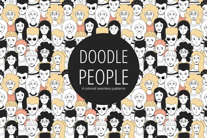 Doodle People Vector Free Seamless Pattern