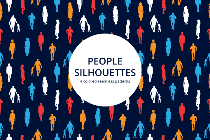 People Silhouettes Vector Seamless Pattern