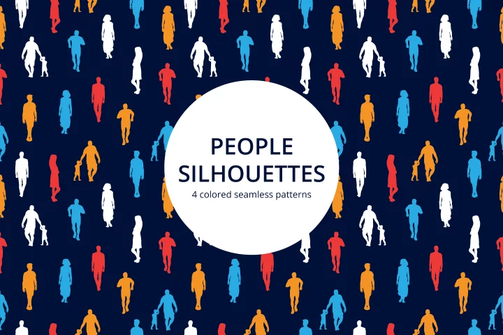 People Silhouettes Vector Seamless Pattern