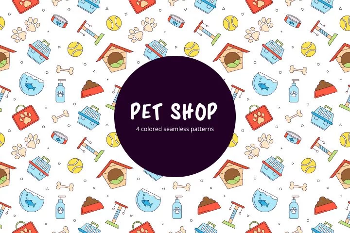 Pet Shop Linear Seamless Pattern