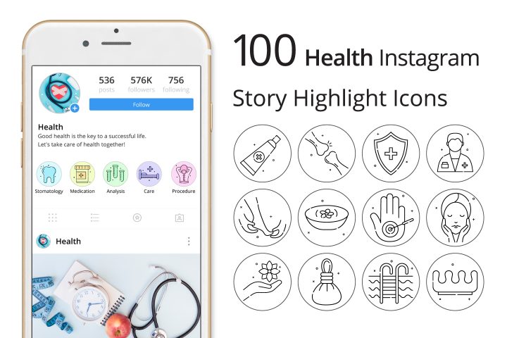 Free Pack 100 Icons Health Instagram Story Highlight