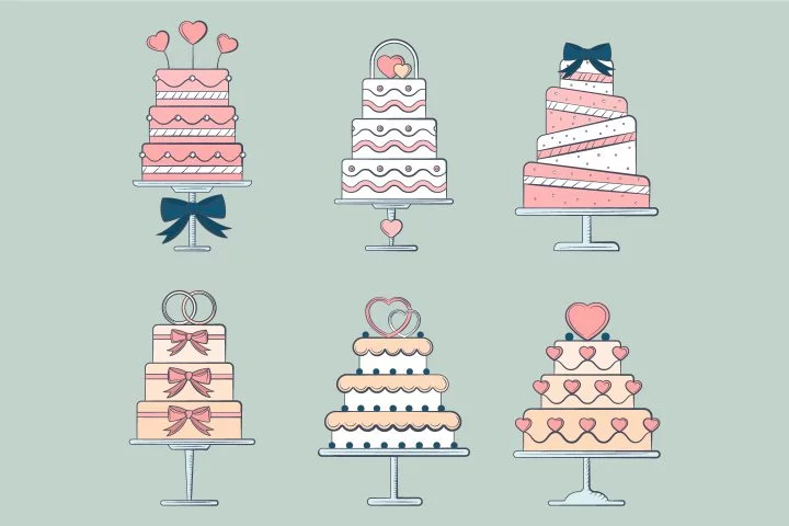 Set of Free Vector Illustrations of Wedding Cakes