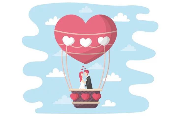 Balloon with the Bride and Groom Flat Design