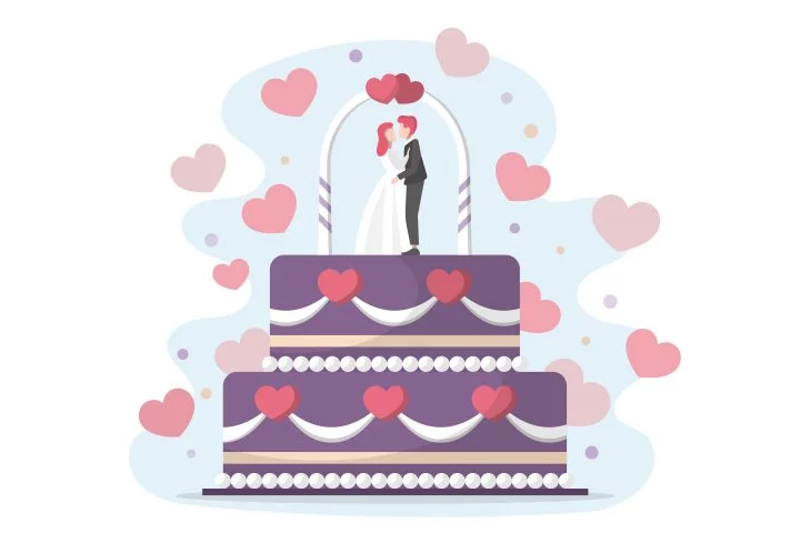 Big Wedding Cake with the Bride and Groom Vector Design