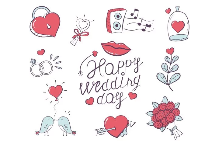 Collection of Doodle Illustrations on the Theme of Love and Wedding for for Design