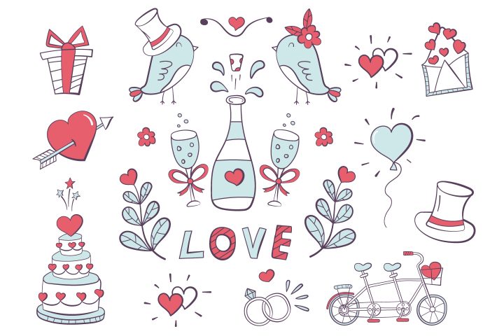 Collection of Drawings on the Theme of Love and Wedding