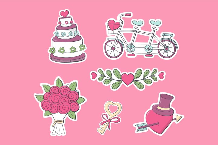 Collection of Drawings on the Theme of Love and Wedding Vector Design