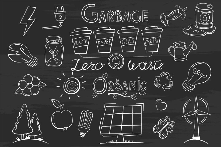 Collection of Objects on a Gray Board on the Theme of Ecology