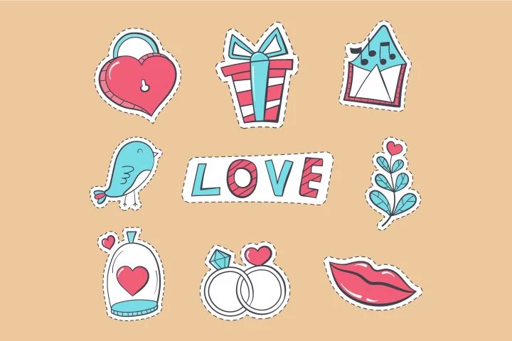 Collection of Vector Drawings on the Theme of Love and Engagement