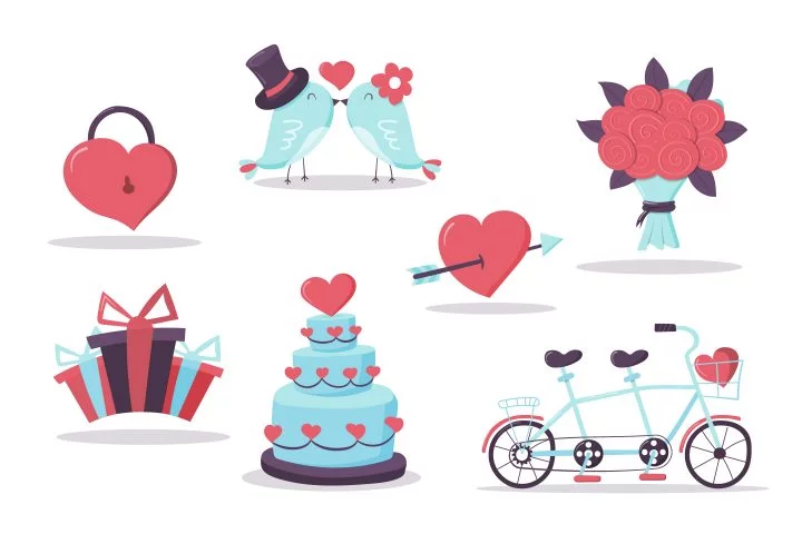 Collection of Vector Drawings on the Theme of Love and Wedding Concept