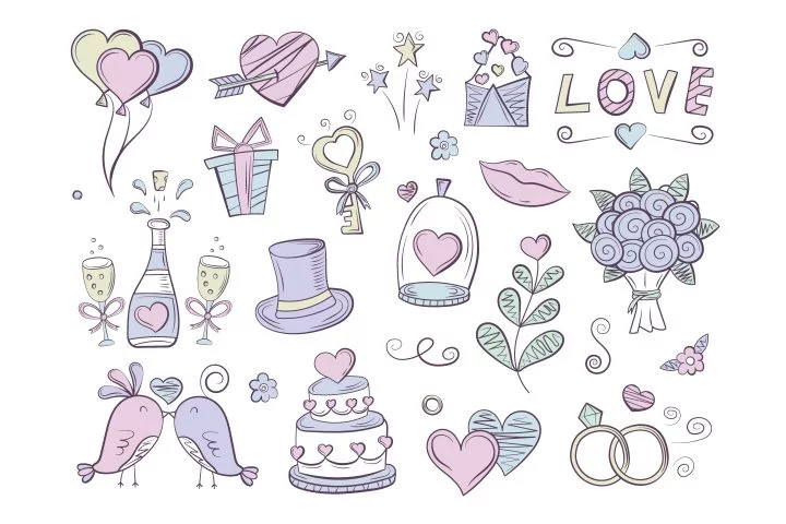 Collection of Vector Drawings on the Theme of Love and Wedding