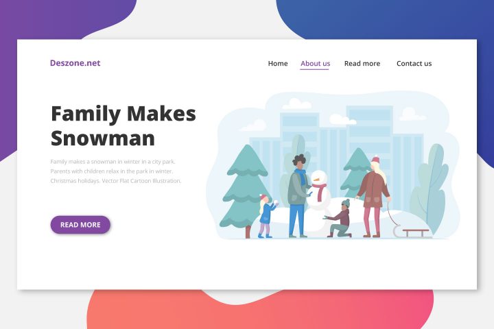 Family Makes a Snowman in Winter in a City Park Illustration