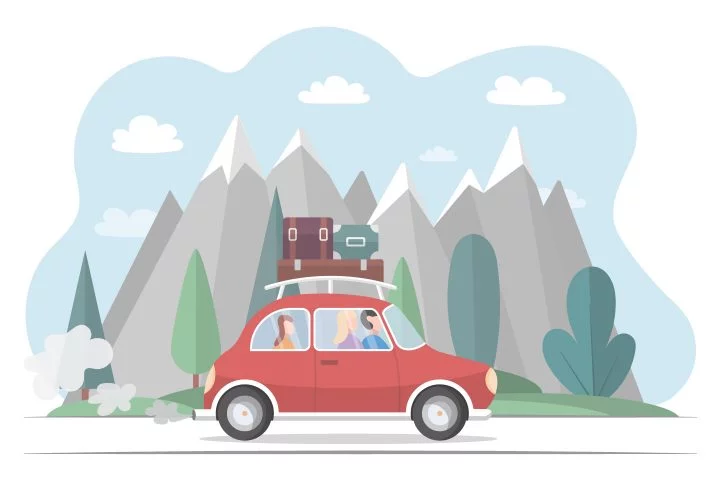 Family Travels by Car on Vacation Free Illustration