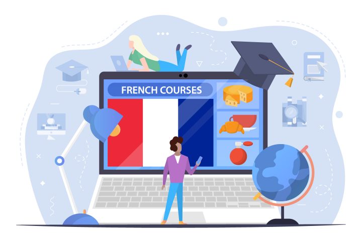 French Courses on Laptop Flat Design