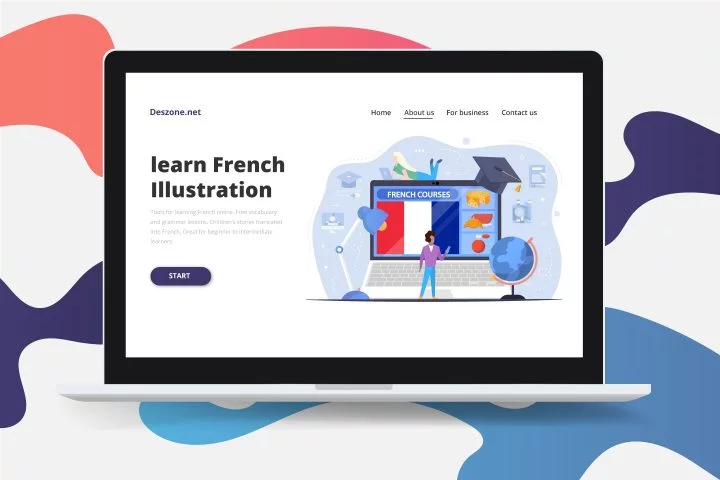 French Courses on Laptop Flat Design