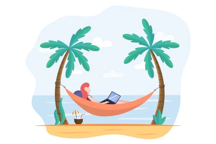 Girl on a Hammock at a Laptop Free Illustration