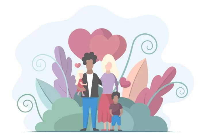 Husband and Wife are Standing with Children Vector Design