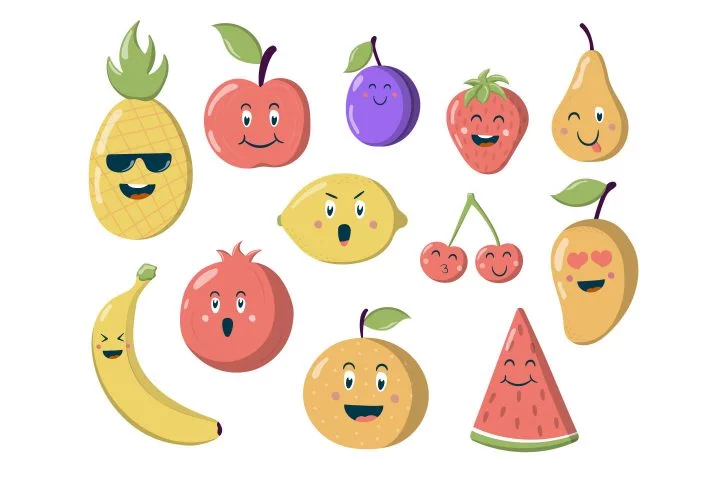 Illustration of Funny Fruits and Berries for Websites