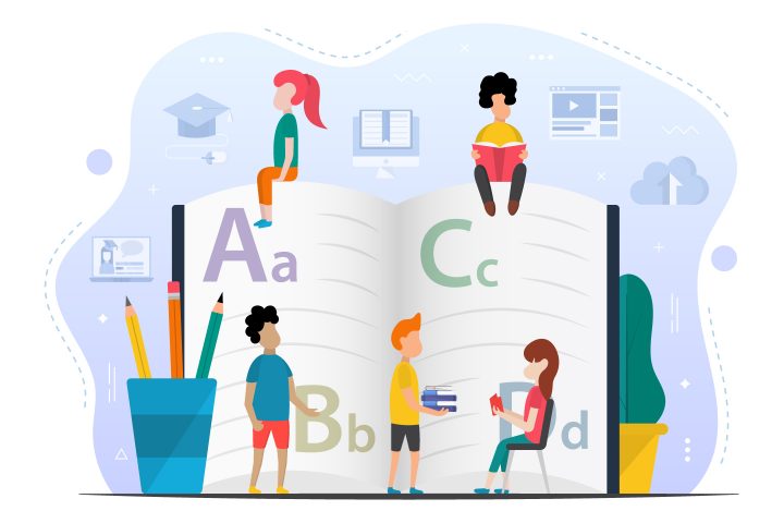 Kids Learning Alphabet Free Vector illustration