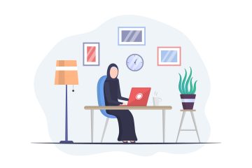 Muslim Business Woman in Working on Laptop Free Illustration