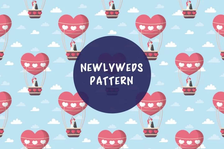 Newlyweds in a Balloon Vector Seamless Pattern