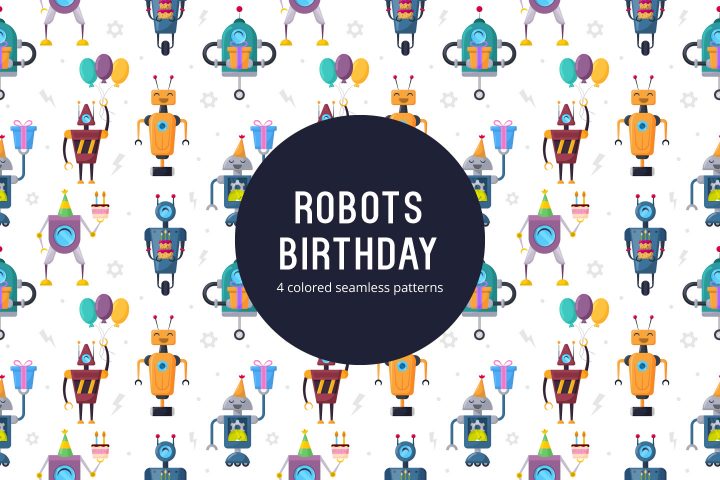 Robots Birthday Free Vector Seamless Pattern