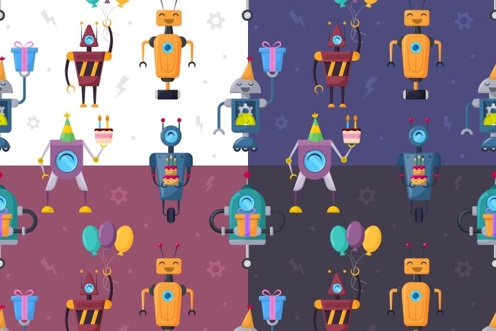 Robots Birthday Free Vector Seamless Pattern