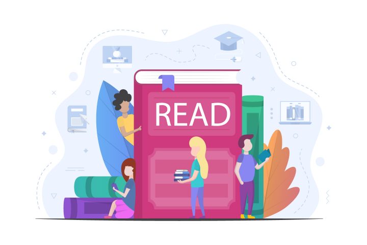 Schoolchildren Read Books Flat Design