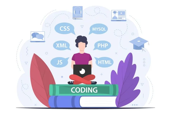 Student Studying Programming Courses Vector Design