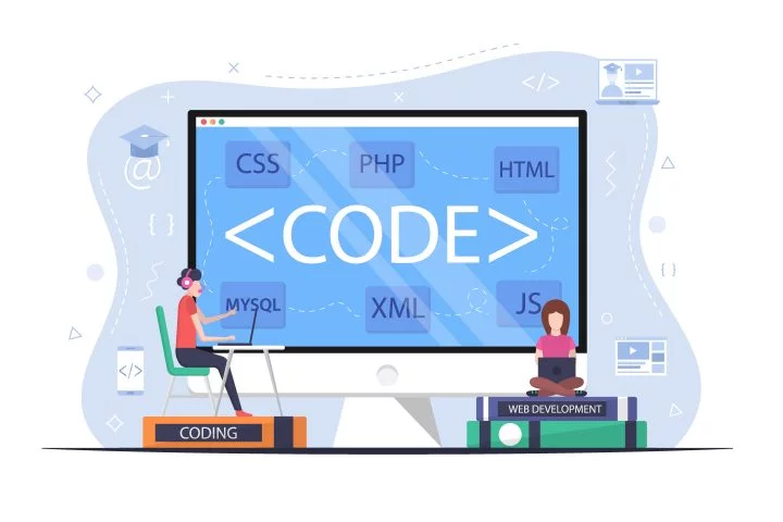 Students Learn Programming Languages Flat Design