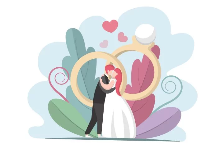 The Bride and Groom Kiss Free Vector Illustration