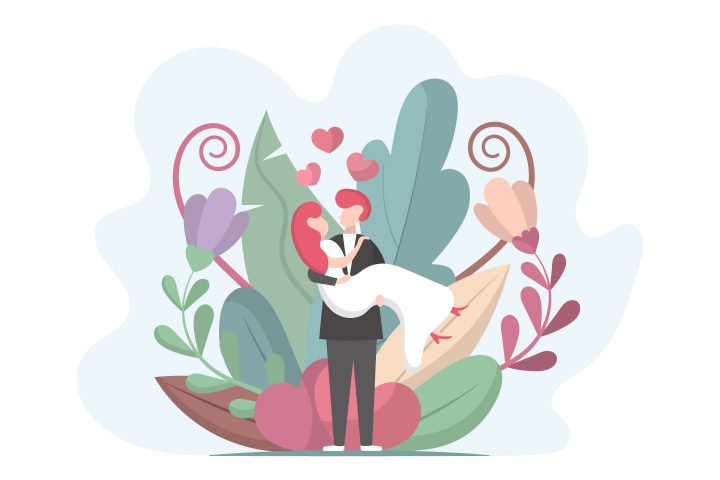 The Groom Holds his Bride in his Arms Vector Design
