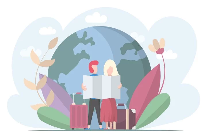 Tourist Man and Woman Map Looking Free Illustration