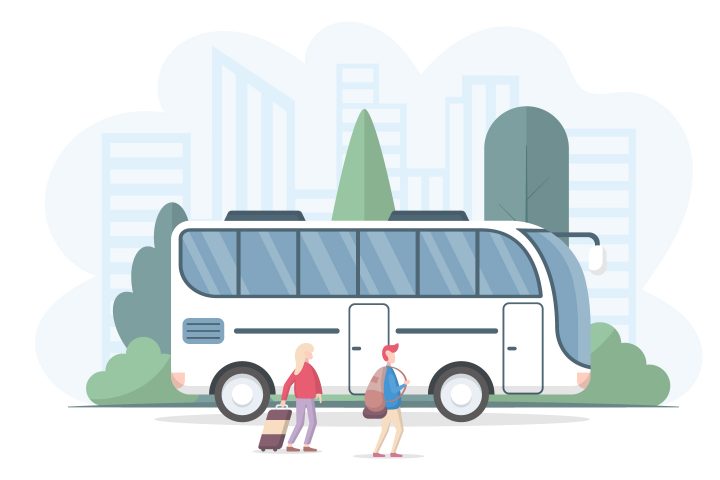 Tourists Man & Woman go to the Bus Vector Free Illustration