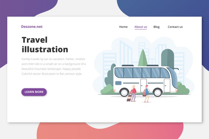 Tourists Man & Woman go to the Bus Vector Free Illustration