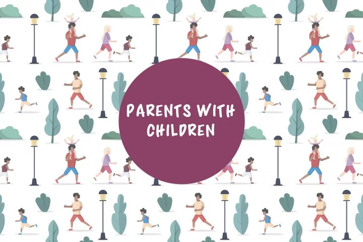 Parents With  Children Relax in the Park Seamless Pattern