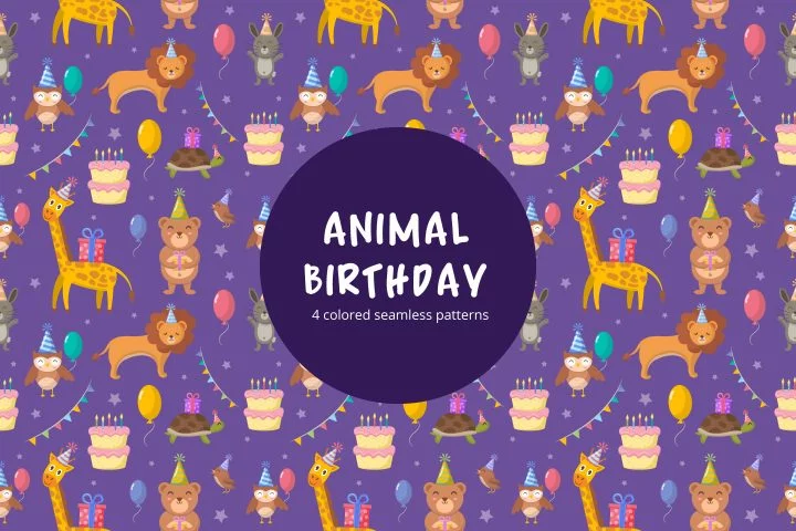 Animal Birthday Party Seamless Pattern