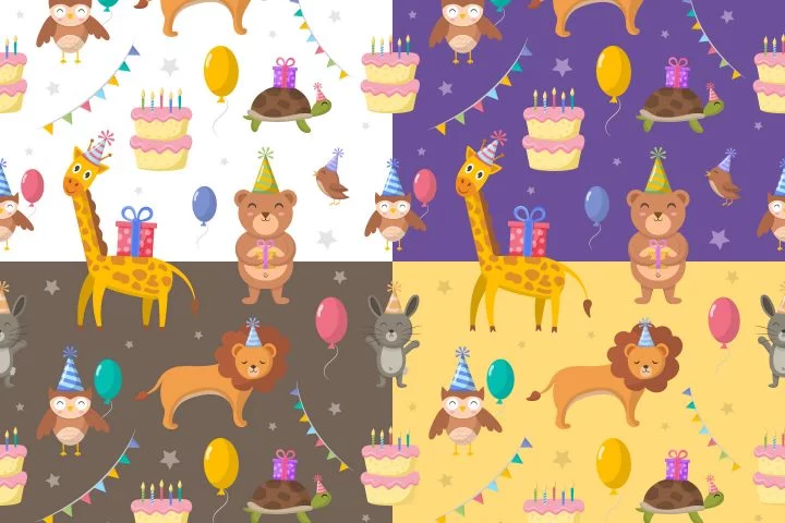 Animal Birthday Party Seamless Pattern