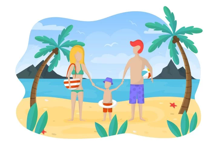 Free Illustration Family on Beach Vacation