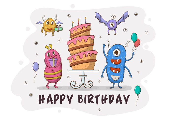Funny Monsters Birthday Party Free Vector Illustration