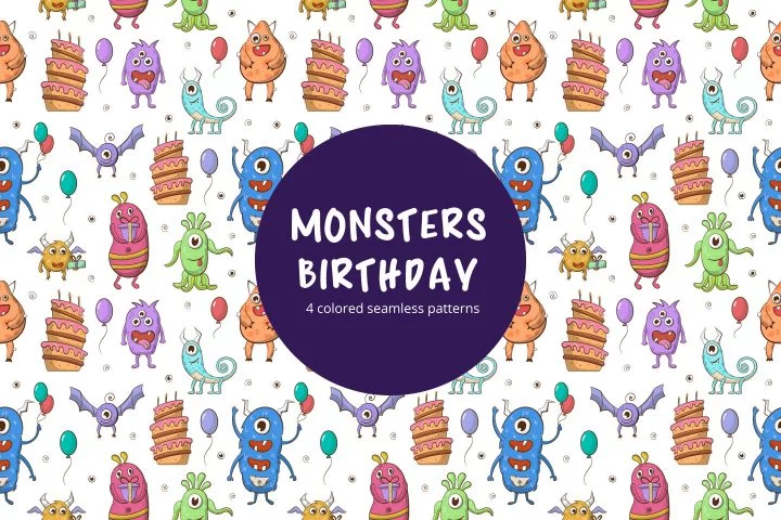 Funny Monsters Birthday Party Seamless Pattern