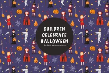 Children Celebrate Halloween Free Vector Seamless Pattern