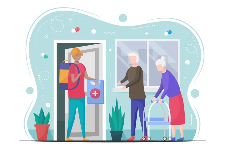 Delivery of Medicines for the Elderly Vector Illustration