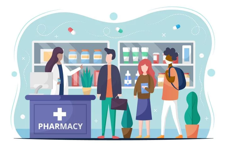 People in Pharmacy Vector Illustration