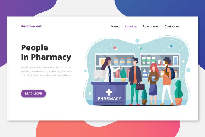 People in Pharmacy Vector Illustration