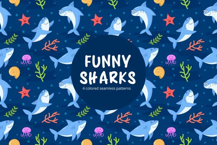 Funny Sharks Vector Seamless Pattern