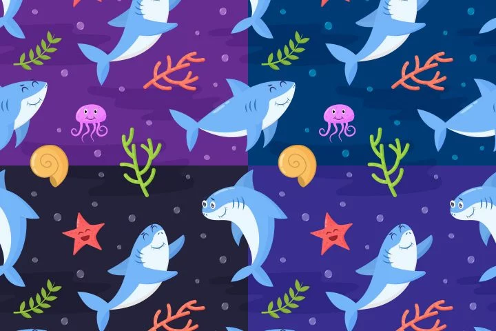 Funny Sharks Vector Seamless Pattern
