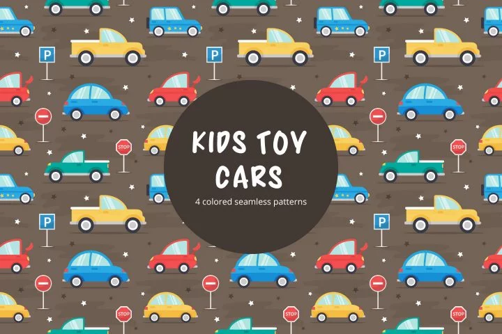 Kids Toy Cars Vector Seamless Pattern