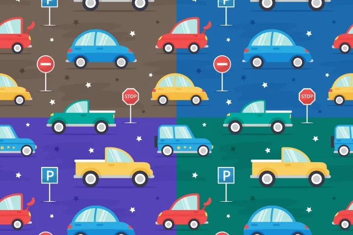 Kids Toy Cars Vector Seamless Pattern