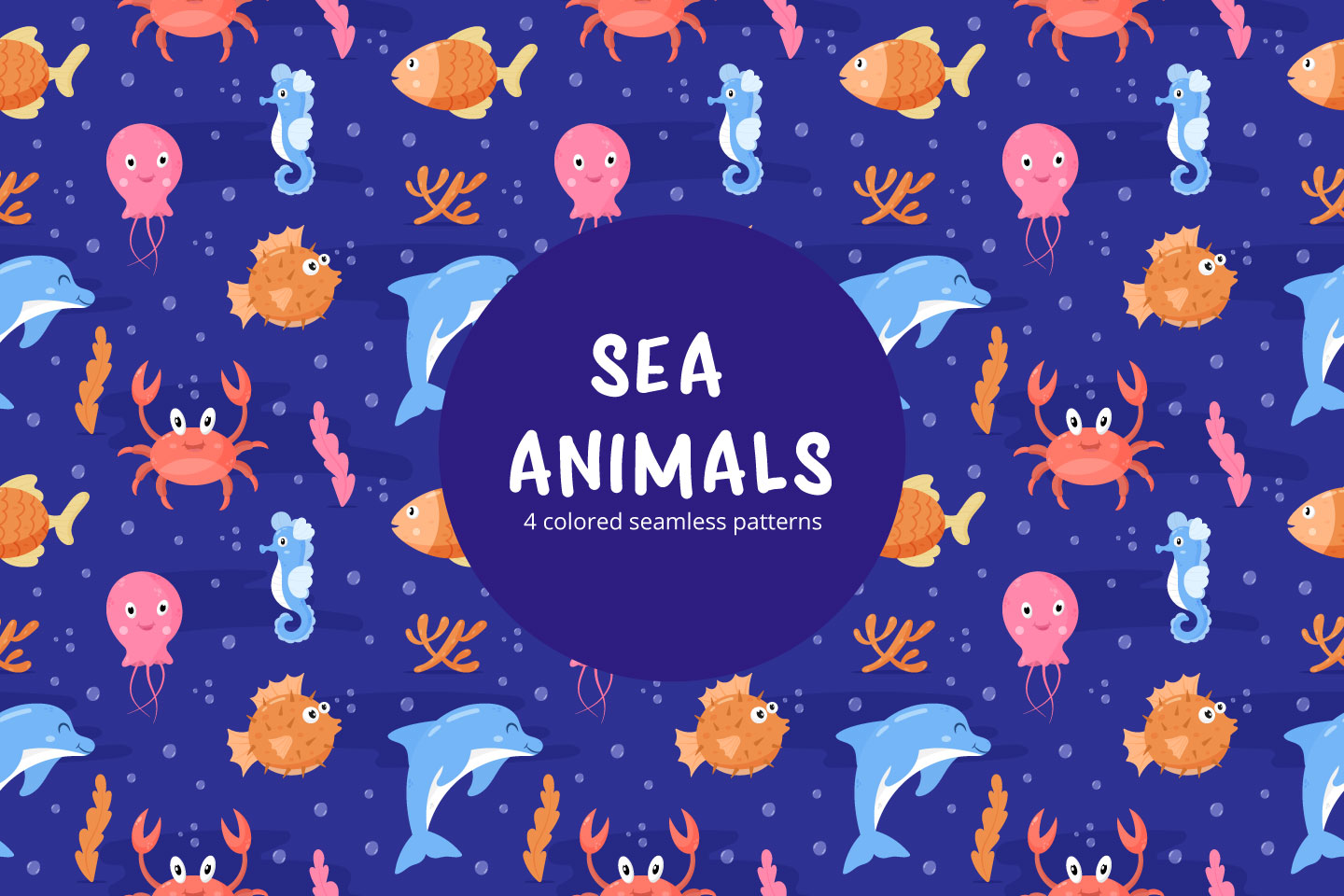 Funny Sea Animals Vector Seamless Pattern GraphicSurf